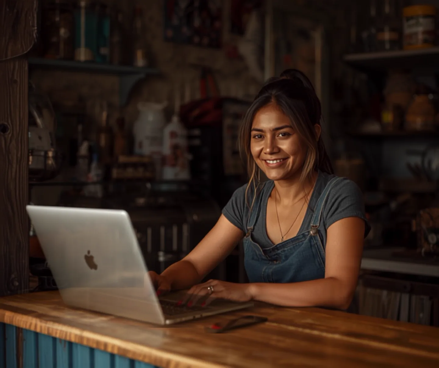 Comerciante revisando las ventas de su negocio en su laptop